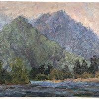 Chaloi Leonty, Soft Landscape with Mountains and Sea, 1991, Oil on Cardboard