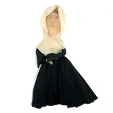 Handmade Crepe Paper Pilgrim (or Nun?) with Pencil Drawn Wooden Face