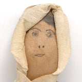 Handmade Crepe Paper Pilgrim (or Nun?) with Pencil Drawn Wooden Face