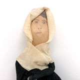 Handmade Crepe Paper Pilgrim (or Nun?) with Pencil Drawn Wooden Face