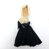 Handmade Crepe Paper Pilgrim (or Nun?) with Pencil Drawn Wooden Face