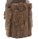 Crazy Carved Wooden Canister with Six Figures and Head on Top!