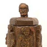 Crazy Carved Wooden Canister with Six Figures and Head on Top!