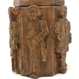 Crazy Carved Wooden Canister with Six Figures and Head on Top!
