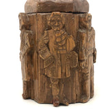 Crazy Carved Wooden Canister with Six Figures and Head on Top!