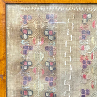 Antique Framed Needlework on Linen with Towers of Flowers and Steamboat, Initialed LAO