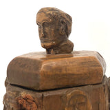 Crazy Carved Wooden Canister with Six Figures and Head on Top!