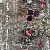 Antique Framed Needlework on Linen with Towers of Flowers and Steamboat, Initialed LAO