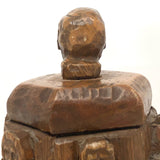 Crazy Carved Wooden Canister with Six Figures and Head on Top!