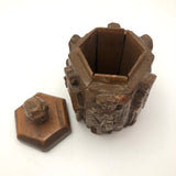 Crazy Carved Wooden Canister with Six Figures and Head on Top!