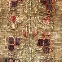 Antique Framed Needlework on Linen with Towers of Flowers and Steamboat, Initialed LAO