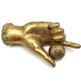 Old Solid Brass Pointing Hand Paperweight and Pen Holder