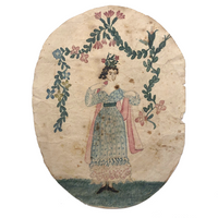 Wonderful Early 19th C. Small Watercolor Portrait of Woman with Flowers