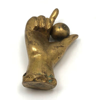 Old Solid Brass Pointing Hand Paperweight and Pen Holder