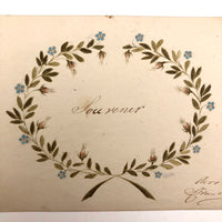 Antique French Watercolor "Souvenir" Wreath