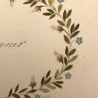 Antique French Watercolor "Souvenir" Wreath