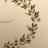 Antique French Watercolor "Souvenir" Wreath