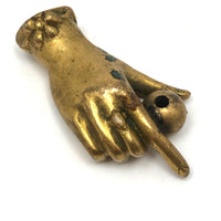 Old Solid Brass Pointing Hand Paperweight and Pen Holder