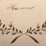 Antique French Watercolor "Souvenir" Wreath
