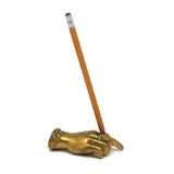 Old Solid Brass Pointing Hand Paperweight and Pen Holder