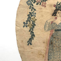 Wonderful Early 19th C. Small Watercolor Portrait of Woman with Flowers