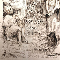 Descend and Sing Antique Ink Drawing After Alexander Pope Poem