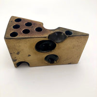 Brass 1970s Swiss Cheese Paperweight Pen Holder