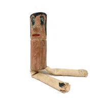 Funny Little Whittled Doll with Painted Face, Cloth Pants