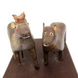 Wounded but Wonderful Old Folk Art Carved Deer Couple