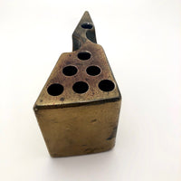 Brass 1970s Swiss Cheese Paperweight Pen Holder