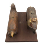 Wounded but Wonderful Old Folk Art Carved Deer Couple