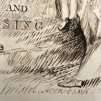 Descend and Sing Antique Ink Drawing After Alexander Pope Poem