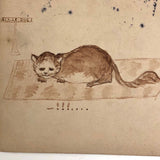 French Cat on Rug Antique Ink Drawn Postcard