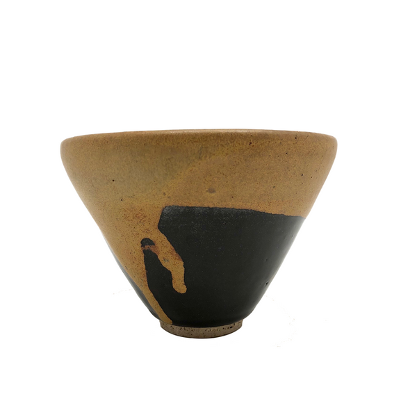 Ochre and Shiny Black Glazed Studio Pottery Cup/Bowl/Small Planter