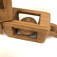 Giant Old Carved Pine Triple Ball in Cage Whimsy