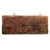 KEEP OUT PRIVATE Old Hand-carved Sign with Red Paint on Pine