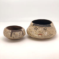 Pair of Peruvian Shipibo Pottery Stacking Bowls with Faces - reserved for SS