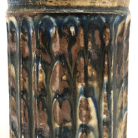 Mid-Century Otagiri, Japan Ribbed Stoneware Budvase with Drippy Marbled Glazing
