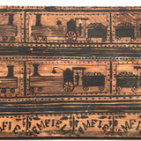 Charming, Curious Black ink on Wood Repeat Drawing of Coal Train and Driver