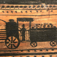 Charming, Curious Black ink on Wood Repeat Drawing of Coal Train and Driver