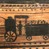 Charming, Curious Black ink on Wood Repeat Drawing of Coal Train and Driver