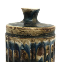 Mid-Century Otagiri, Japan Ribbed Stoneware Budvase with Drippy Marbled Glazing