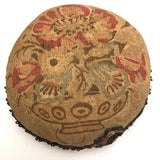 Old Printed Linen and Lace "Get Hot" Pin Cushion