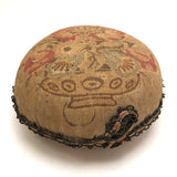 Old Printed Linen and Lace "Get Hot" Pin Cushion