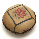Old Printed Linen and Lace "Get Hot" Pin Cushion