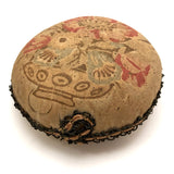 Old Printed Linen and Lace "Get Hot" Pin Cushion