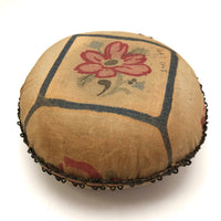 Old Printed Linen and Lace "Get Hot" Pin Cushion