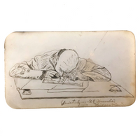1884 Ink Drawing of Man Writing, Y.L Abercrombie, Bridgeport, CT