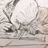1884 Ink Drawing of Man Writing, Y.L Abercrombie, Bridgeport, CT