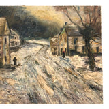 Red Hat on Snowy Street, Antique Painting with Heavy Impasto on Academy Board